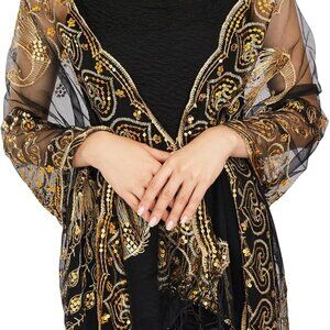 Women's 1920s Sequin Flapper Shawl Wrap for Parties Weddings Evening Dress
